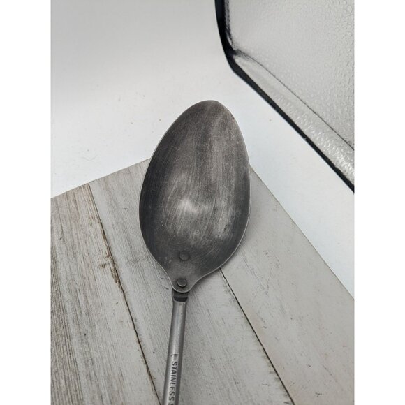 Vintage Stainless Steel Throughout Solid Serving Spoon Wood Handle 12" - Picture 2 of 8